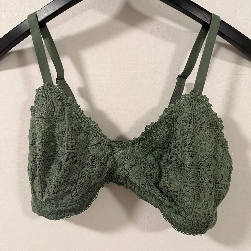 Aerie Dark Green Sexy Lace Unlined Wireless Bralette Bra Size XL